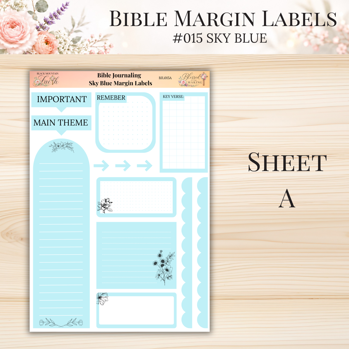 Bible Margin Labels #015 Sky Blue | Physical Sticker Sheets for Scripture Study