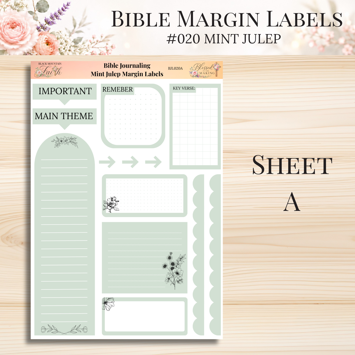 Bible Margin Labels #020 Mint Julep | Physical Sticker Sheets for Scripture Study