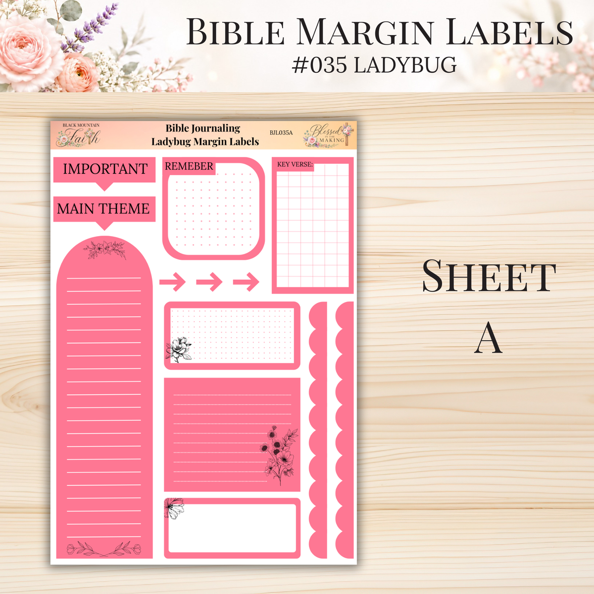 Bible Margin Labels #035 Ladybug | Physical Sticker Sheets for Scripture Study