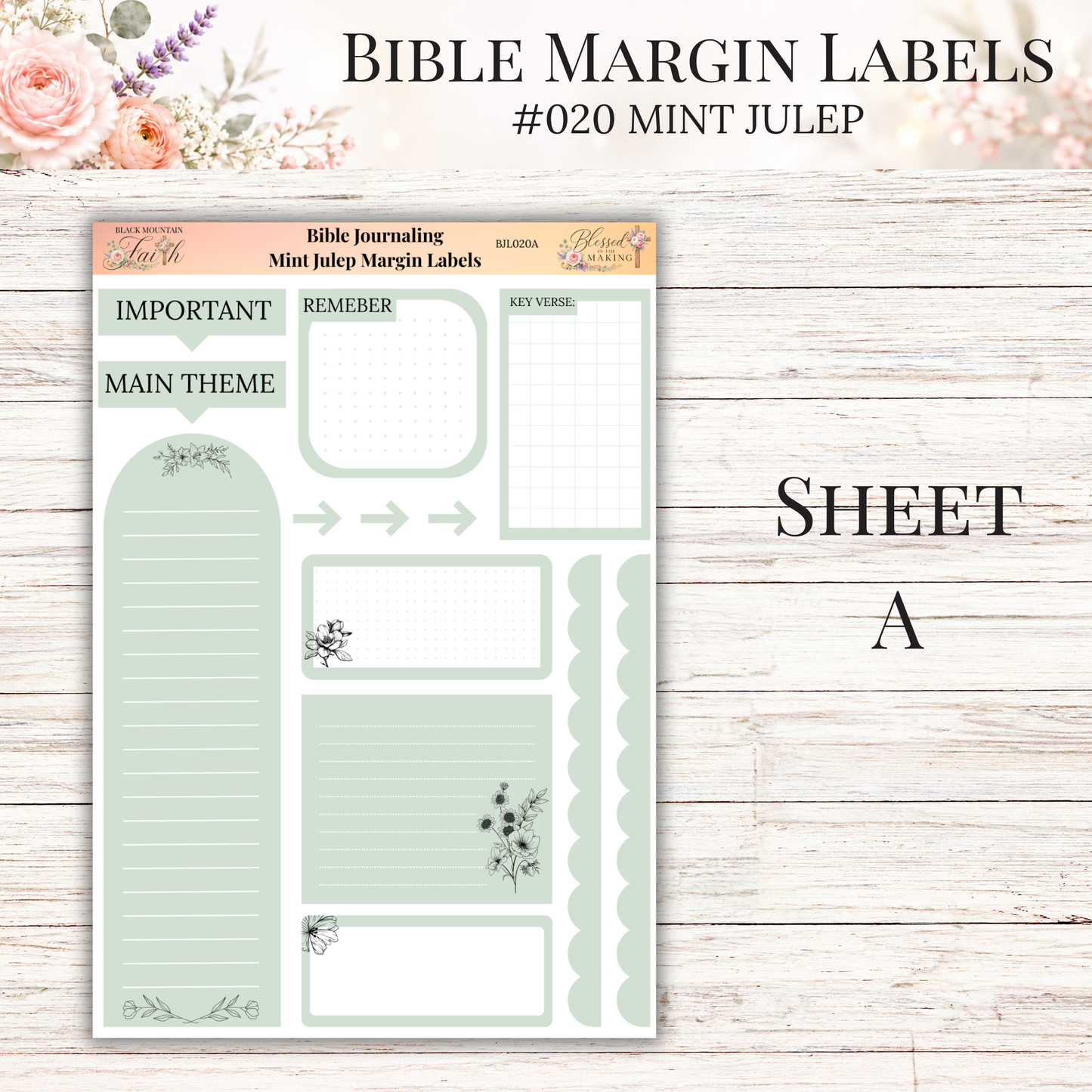 Bible Margin Labels #020 Mint Julep | Physical Sticker Sheets for Scripture Study