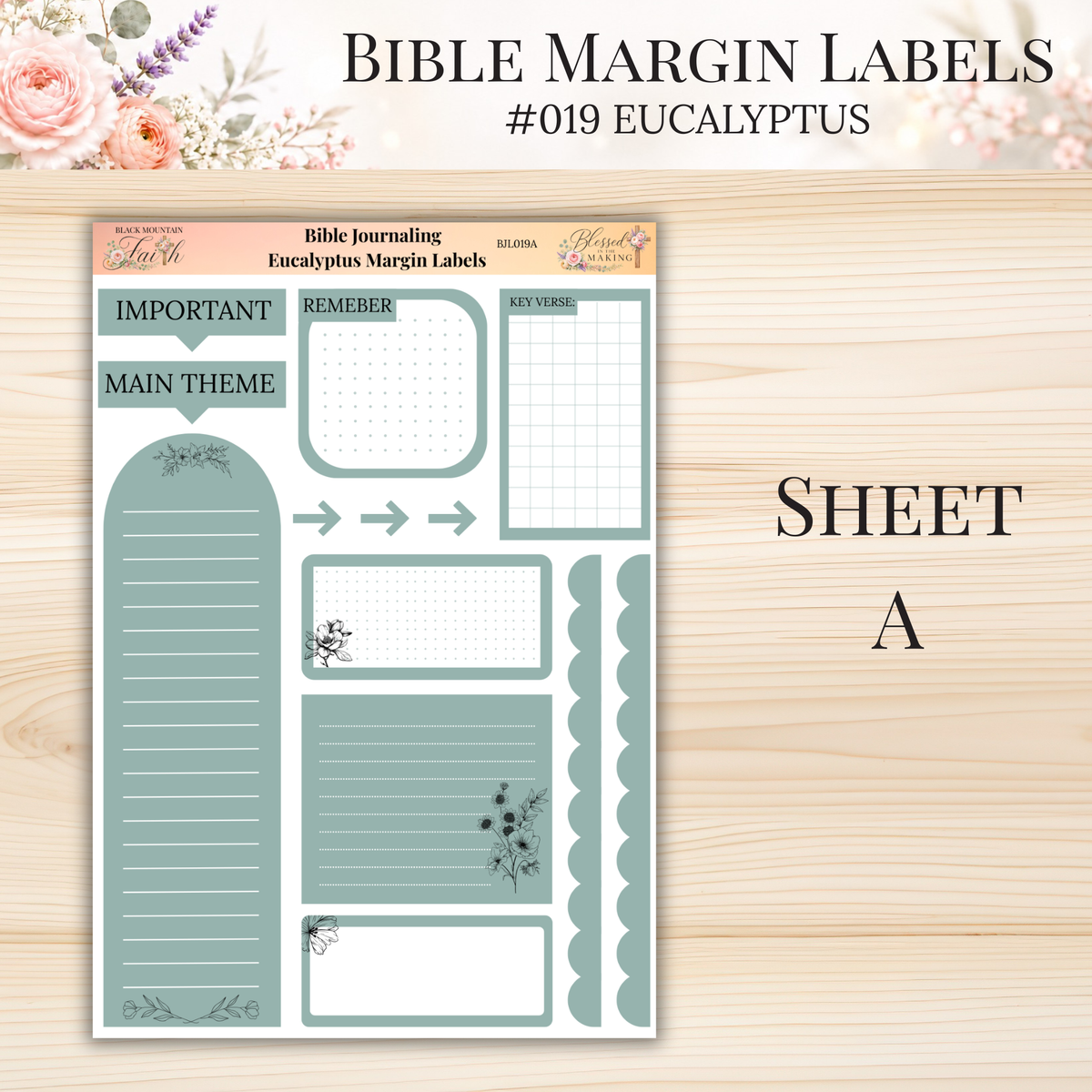 Bible Margin Labels #019 Eucalyptus | Physical Sticker Sheets for Scripture Study