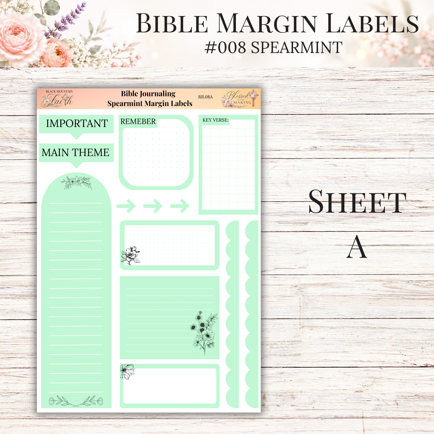 Bible Margin Labels #008 Spearmint | Physical Sticker Sheets for Scripture Study