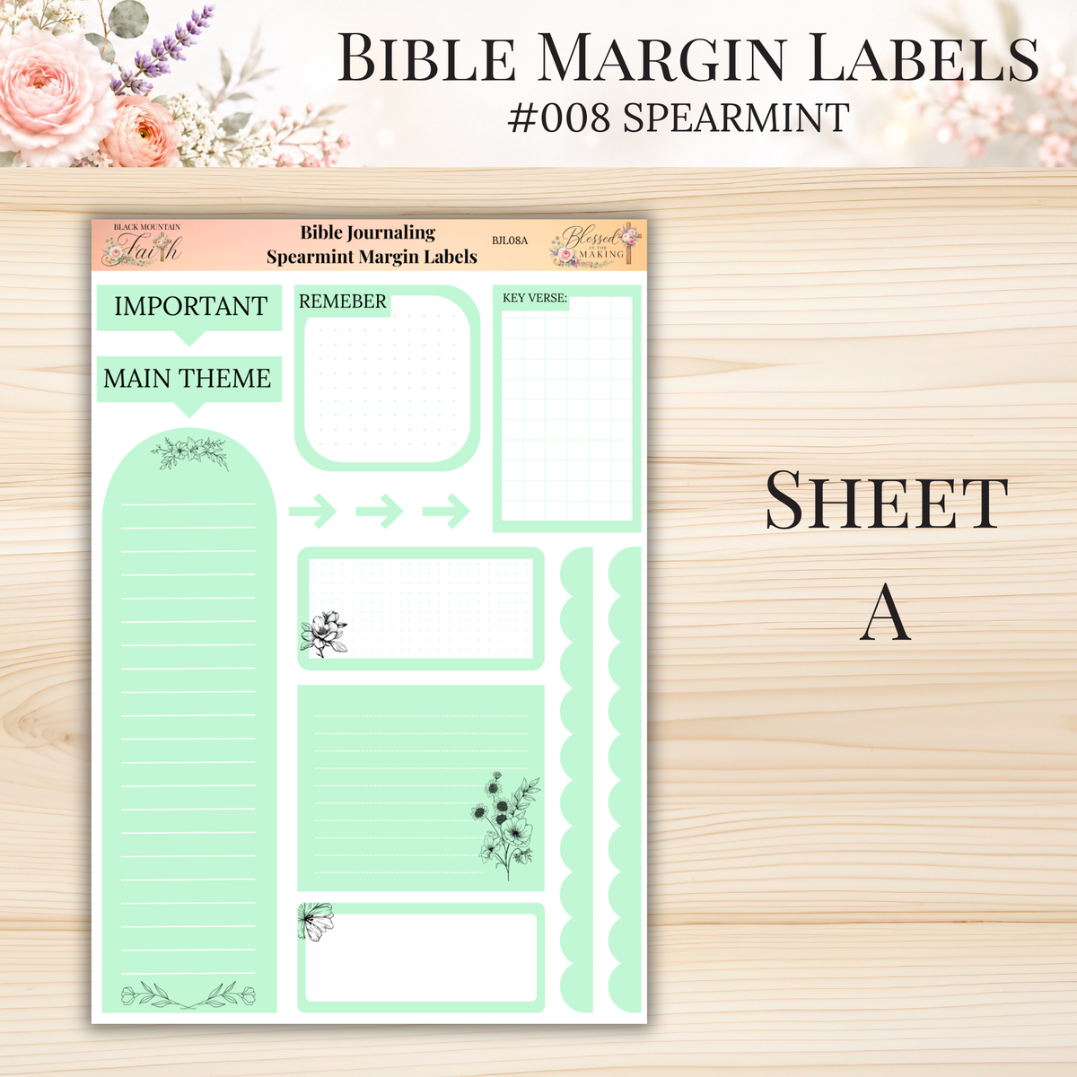 Bible Margin Labels #008 Spearmint | Physical Sticker Sheets for Scripture Study