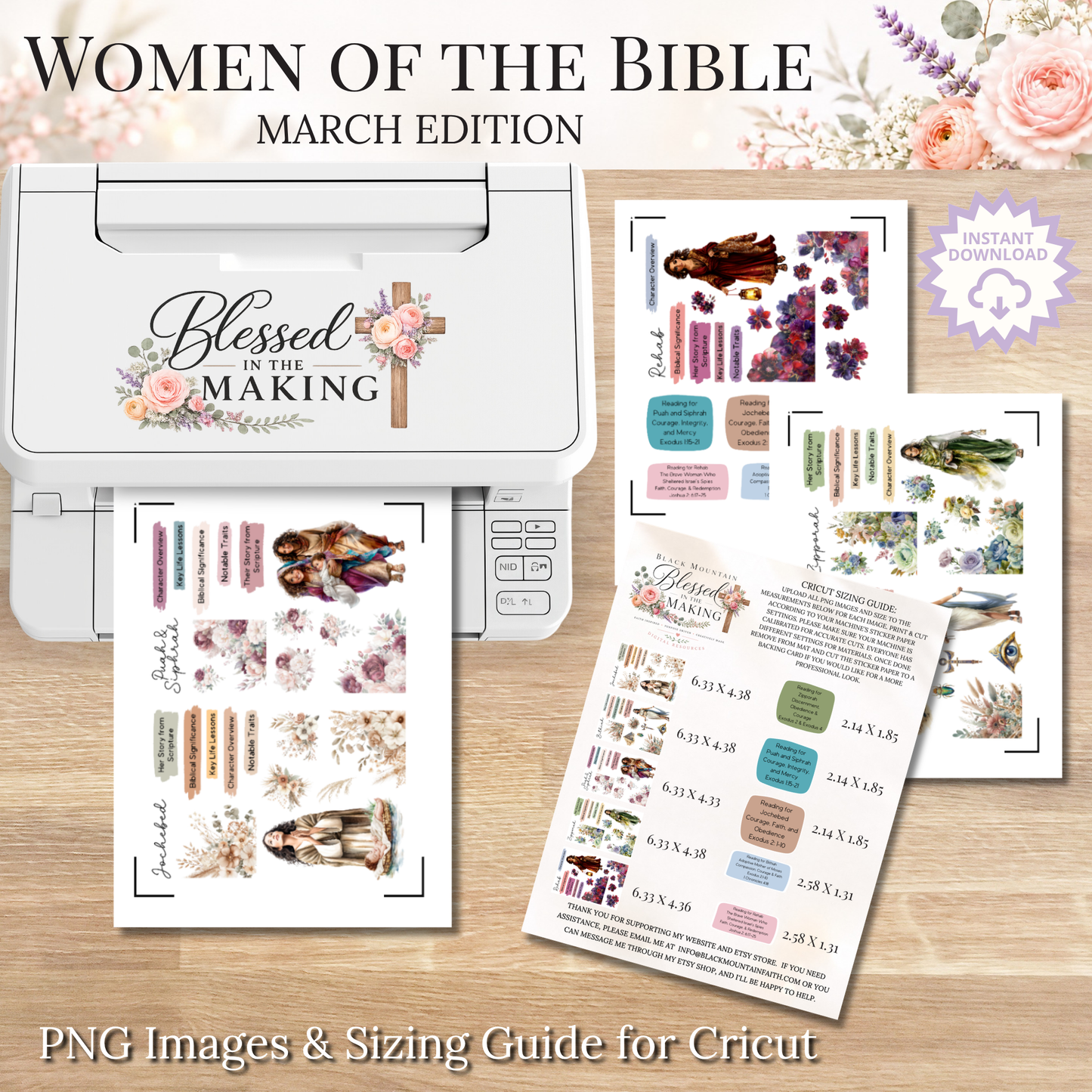 March Women of the Bible | Printable PDF | Cricut & Silhouette Files | Digital Stickers