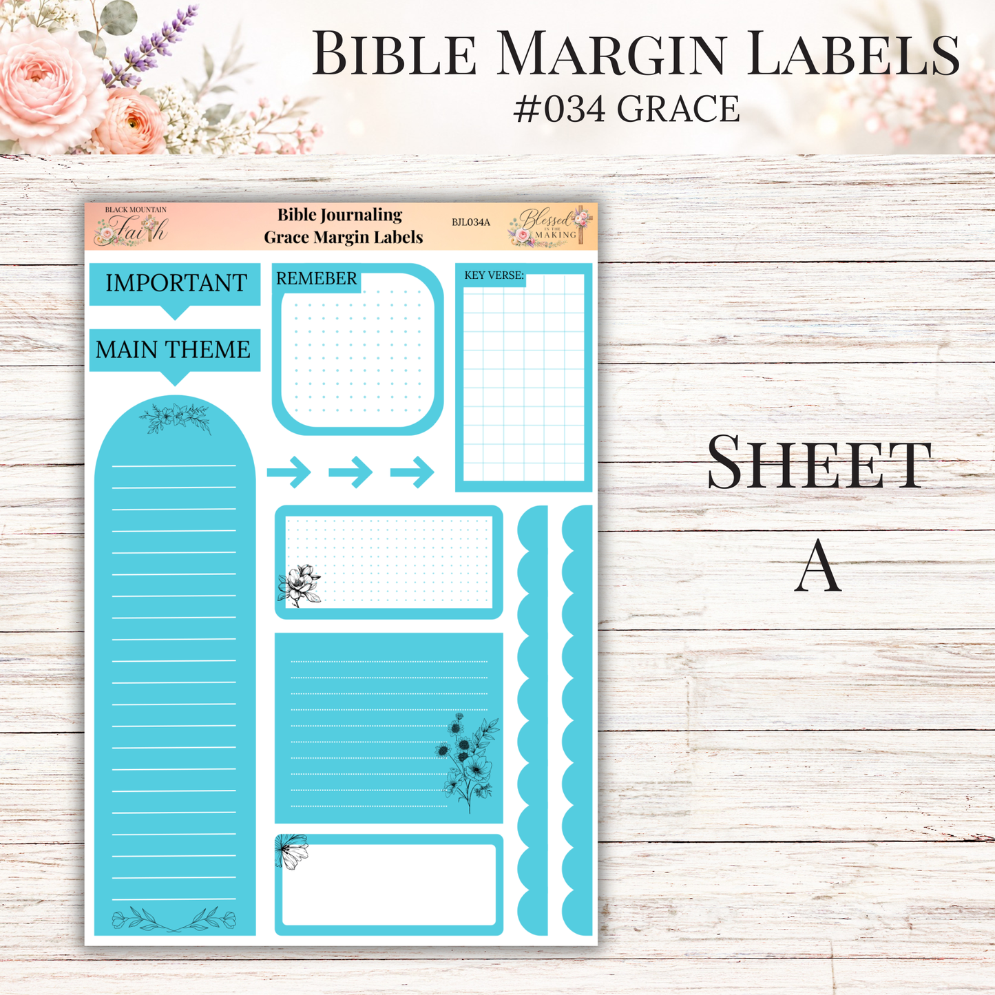 Bible Margin Labels #034 Grace | Physical Sticker Sheets for Scripture Study