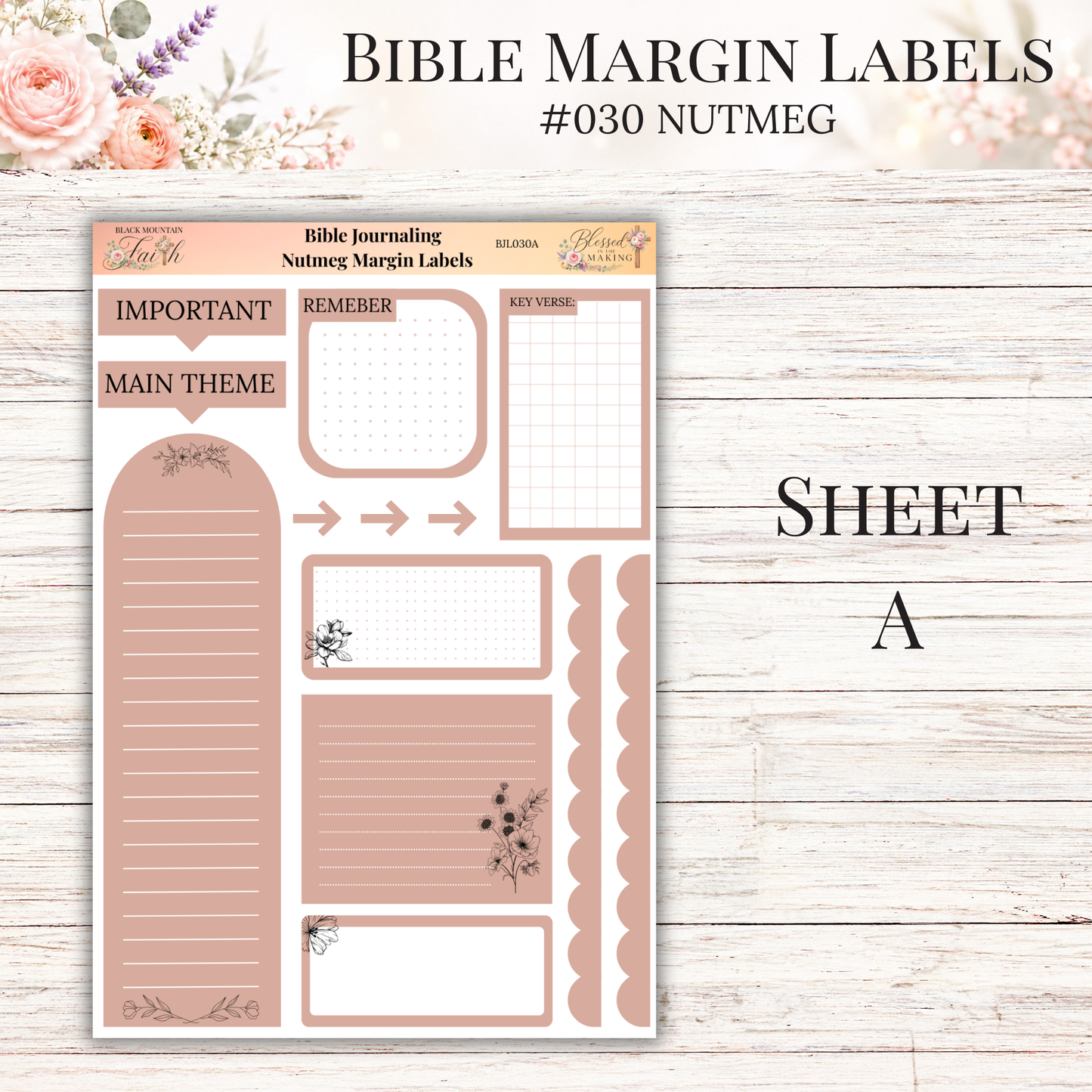 Bible Margin Labels #030 Nutmeg | Physical Sticker Sheets for Scripture Study