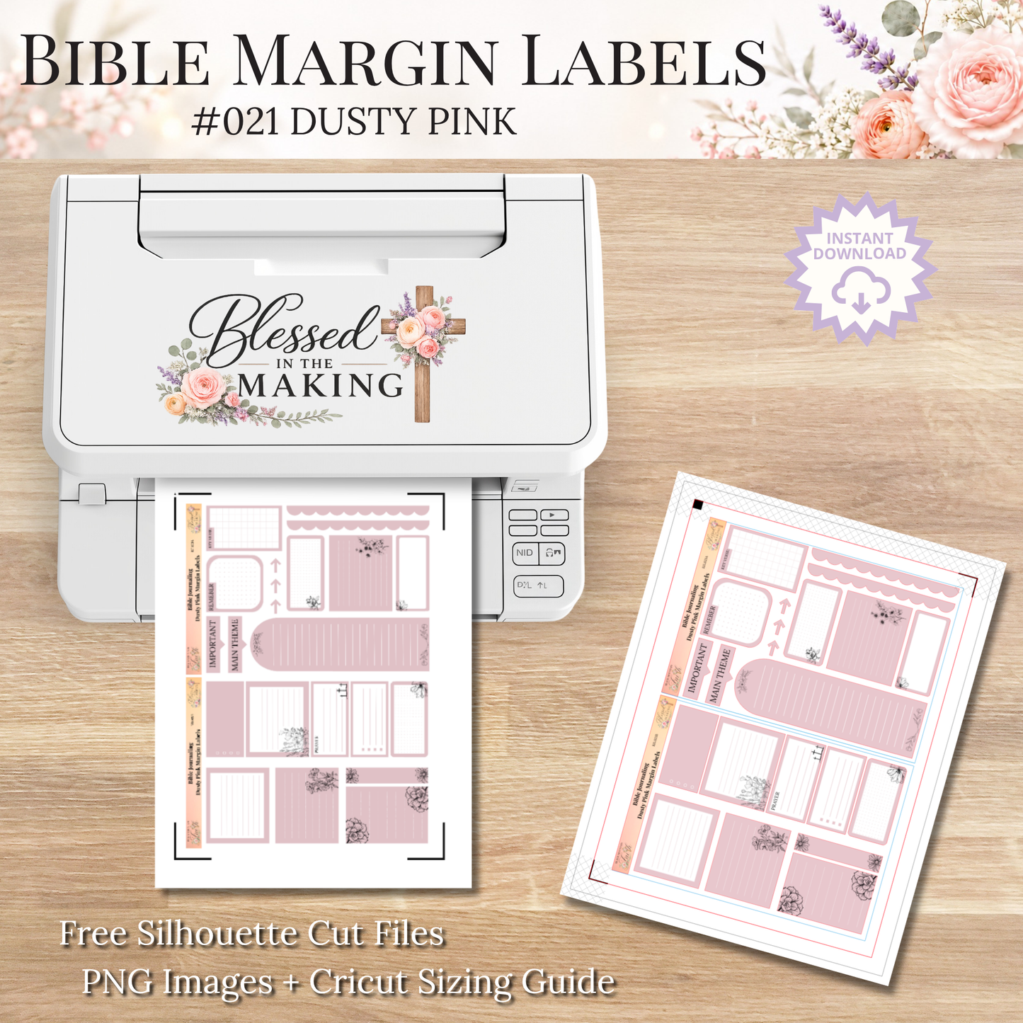 Bible Margin Labels 021 Dusty Pink Print & Cut Bible Stickers
