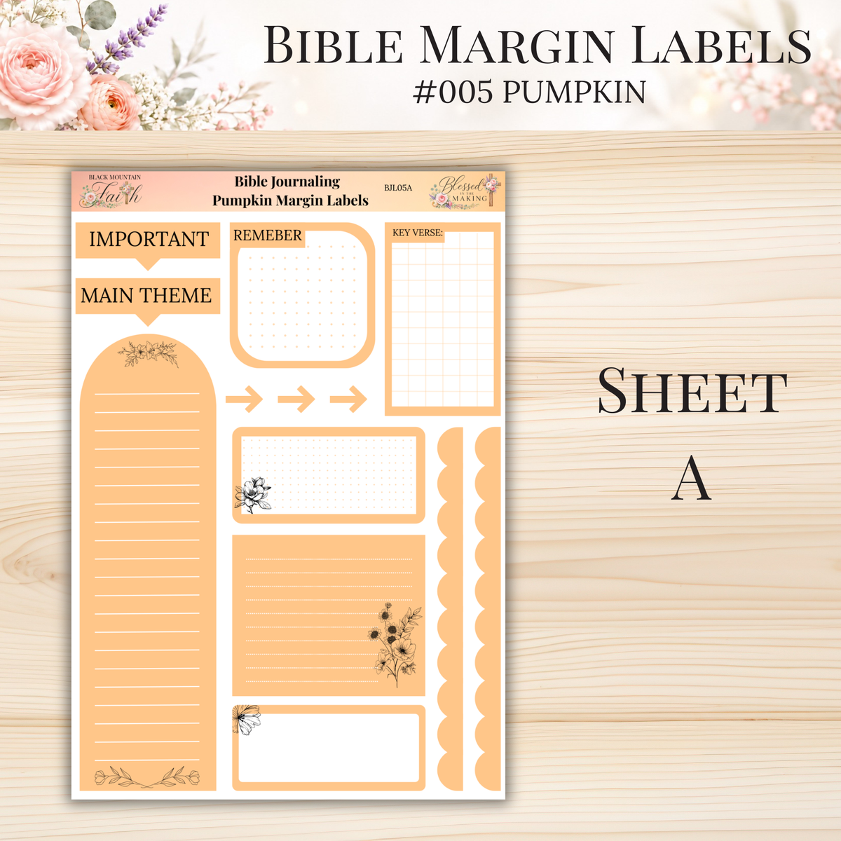 Bible Margin Labels #005 Pumpkin | Physical Sticker Sheets for Scripture Study