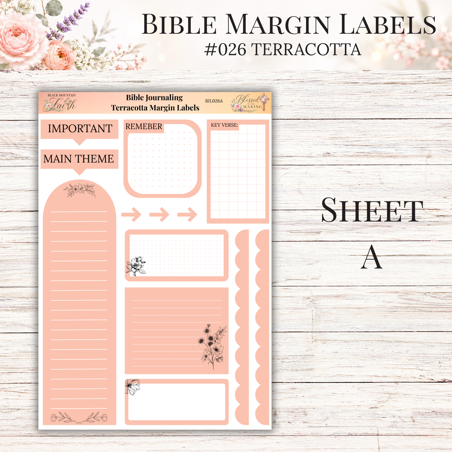 Bible Margin Labels #026 Terracotta | Physical Sticker Sheets for Scripture Study
