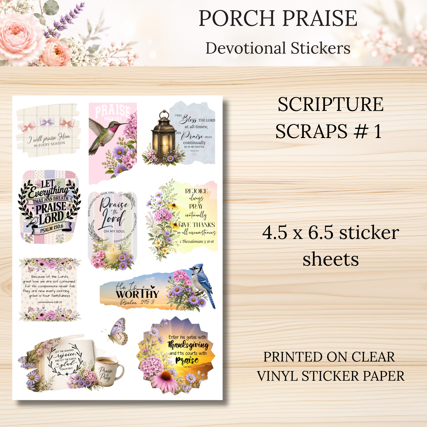 Porch Praise INDIVIDUAL Devotional Sticker Sheets | Scriptures for Everyday Worship