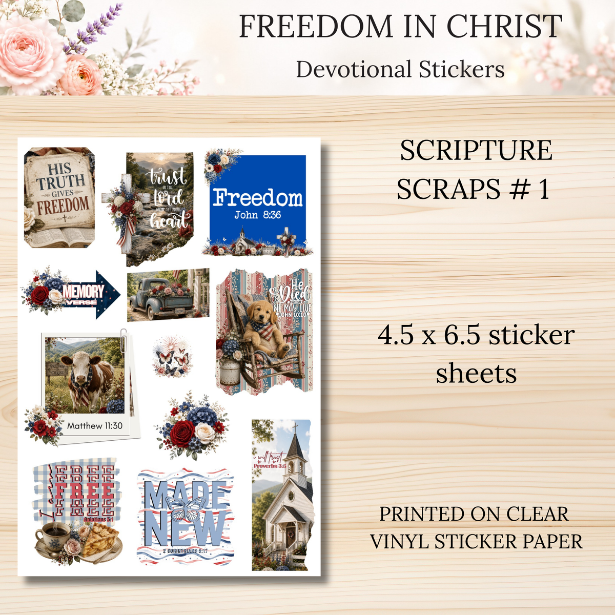 Freedom in Christ INDIVIDUAL Devotional Sticker Sheets | Scriptures for Free Living
