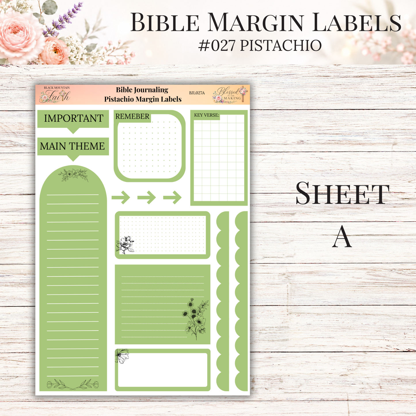 Bible Margin Labels #027 Pistachio | Physical Sticker Sheets for Scripture Study