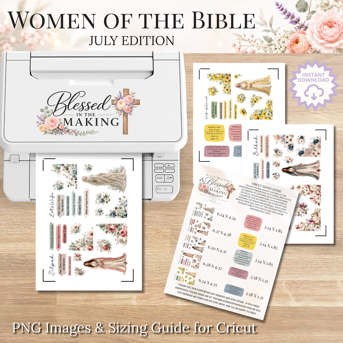 July Women of the Bible | Printable PDF | Cricut & Silhouette Files | Digital Stickers