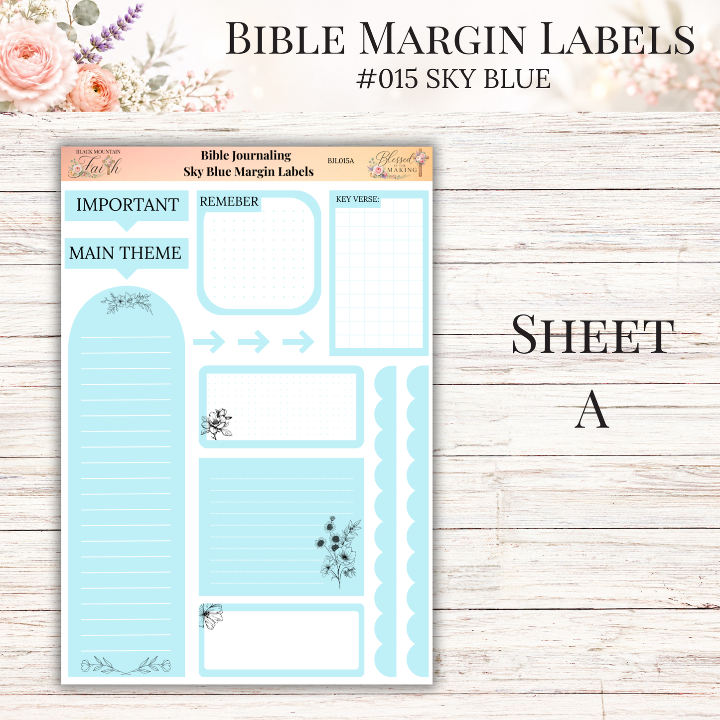 Bible Margin Labels #015 Sky Blue | Physical Sticker Sheets for Scripture Study