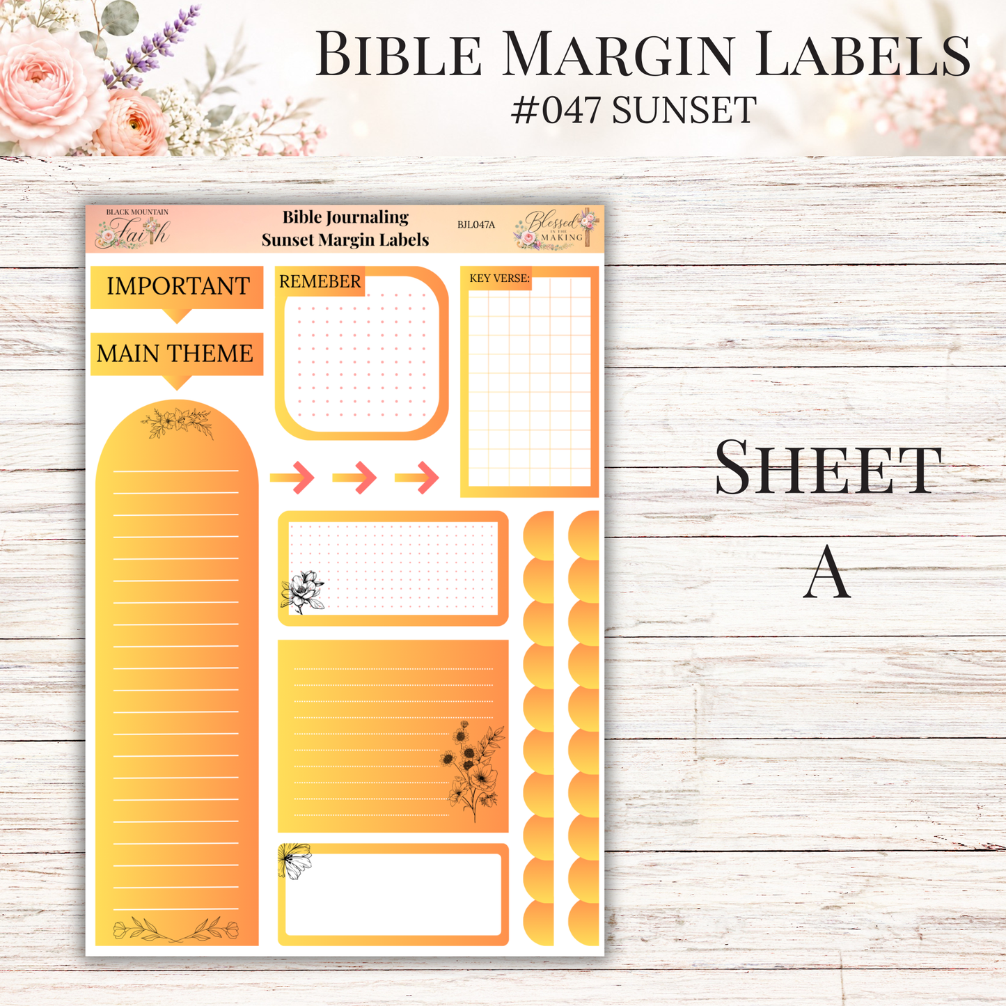Bible Margin Labels #047 Sunset | Physical Sticker Sheets for Scripture Study