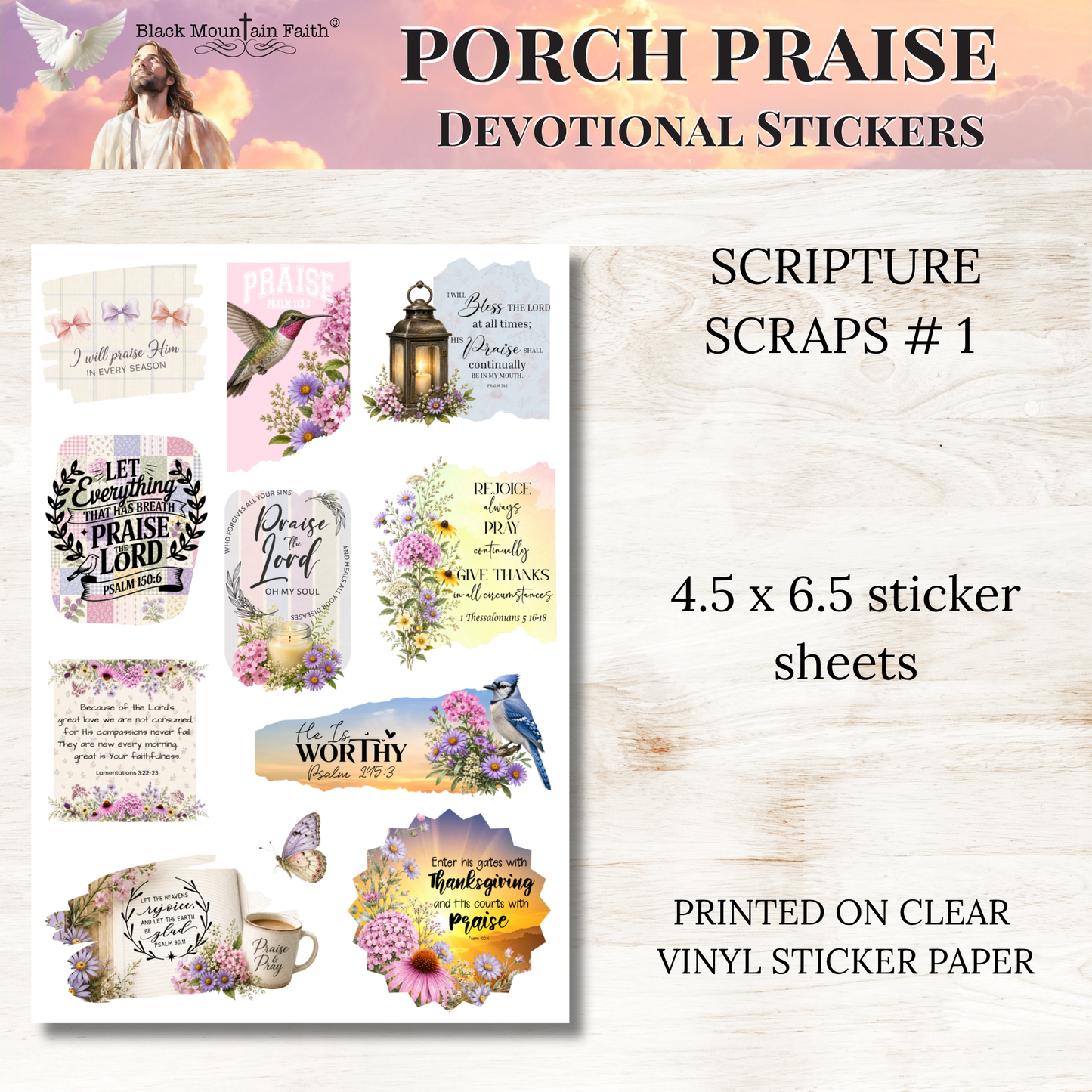 Porch Praise INDIVIDUAL Devotional Sticker Sheets | Scriptures for Everyday Worship