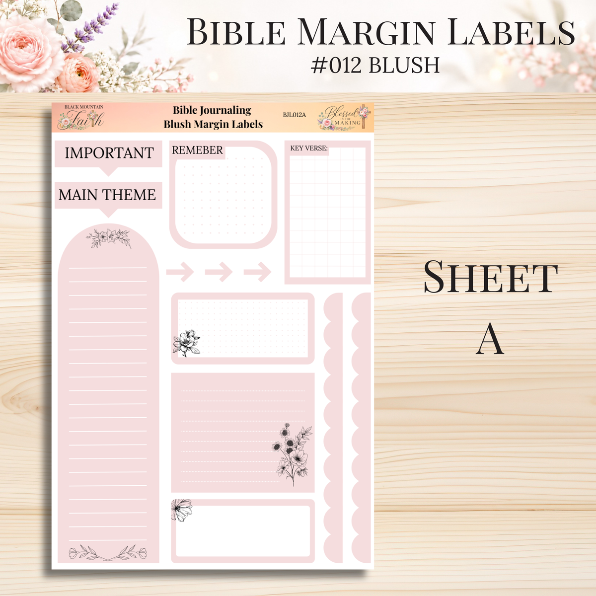 Bible Margin Labels #012 Blush | Physical Sticker Sheets for Scripture Study