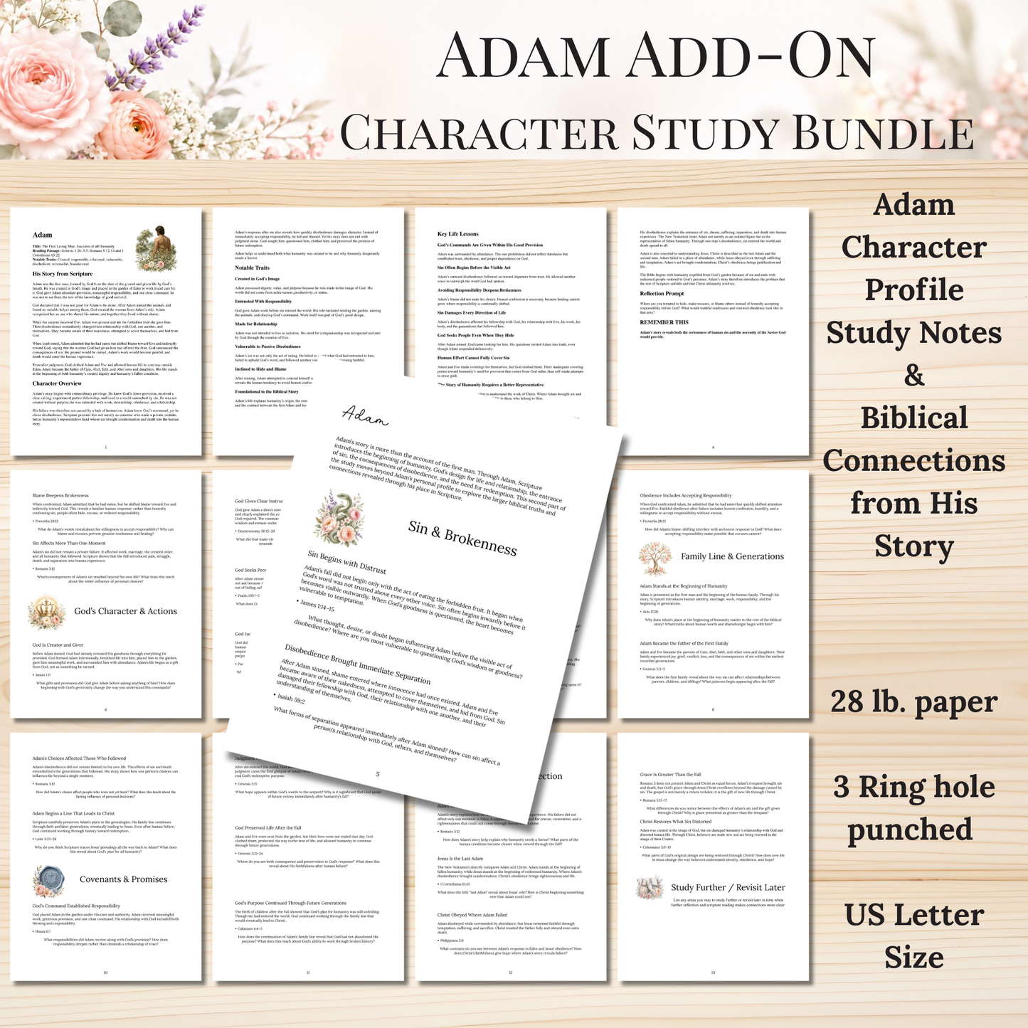 Adam Add-On Character Study Bundle | Physical Bible Study Notes, Tip-Ins, Stickers & Bible Margin Labels