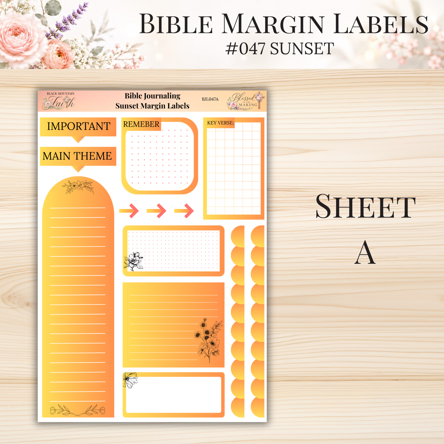 Bible Margin Labels #047 Sunset | Physical Sticker Sheets for Scripture Study