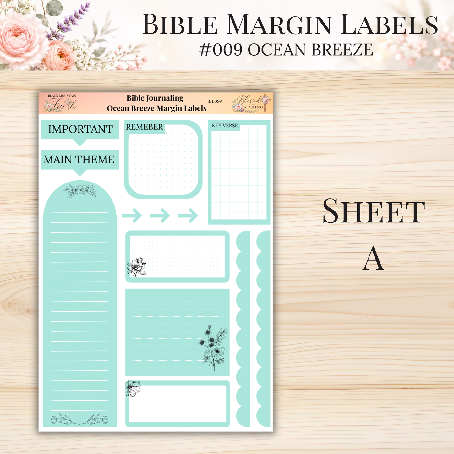 Bible Margin Labels #009 Ocean Breeze | Physical Sticker Sheets for Scripture Study