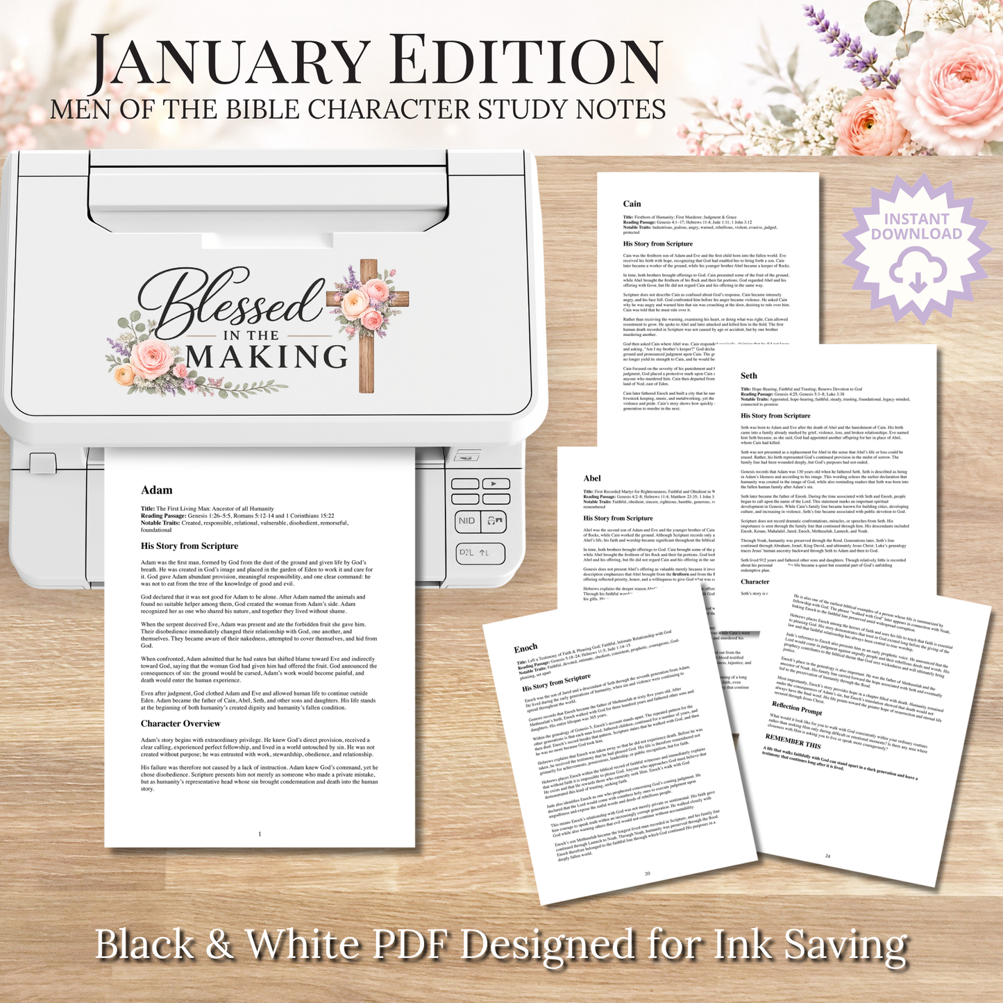 January Men of the Bible PRINTABLE Character Study Notes Guide