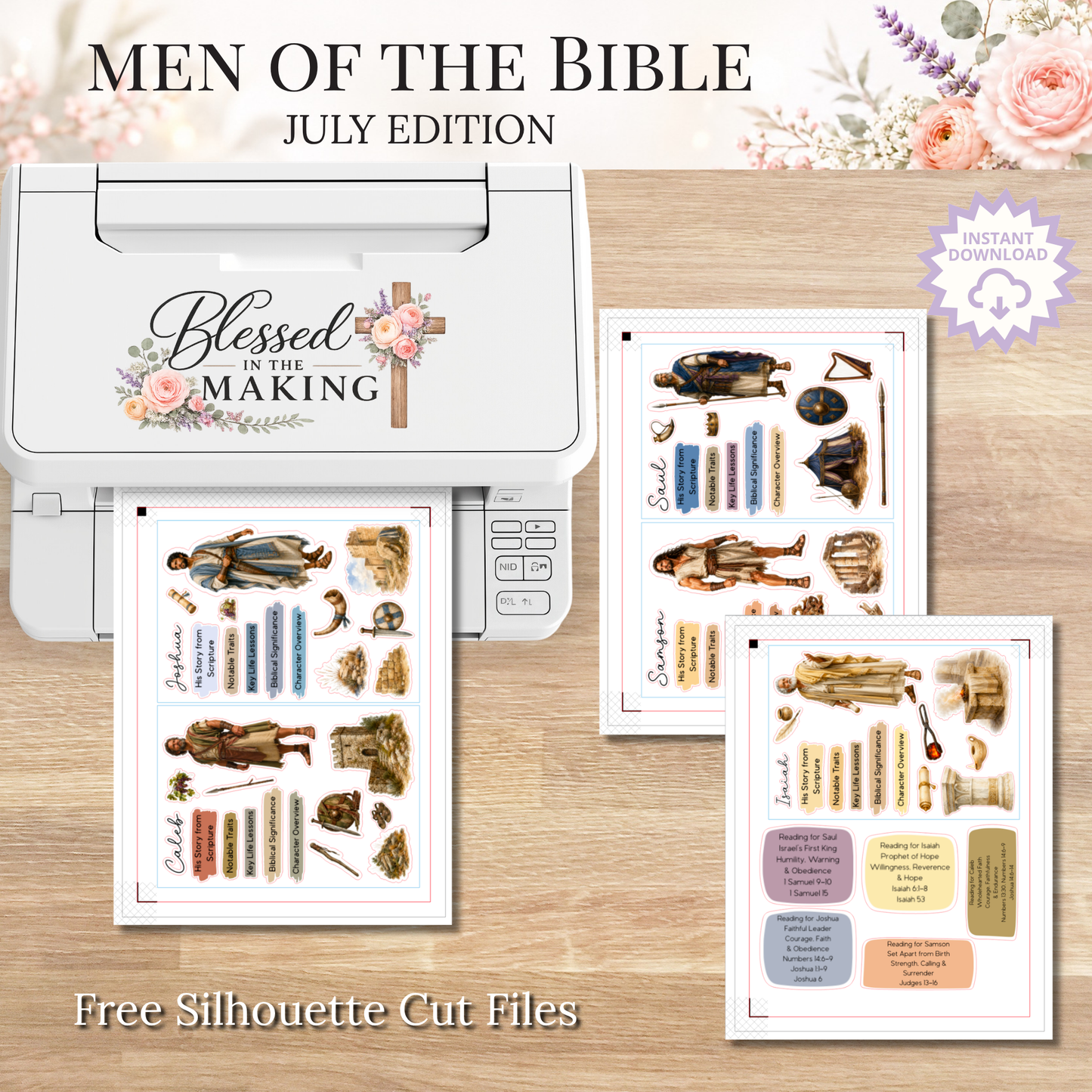 July Men of the Bible | Printable PDF | Cricut & Silhouette Files | Digital Stickers