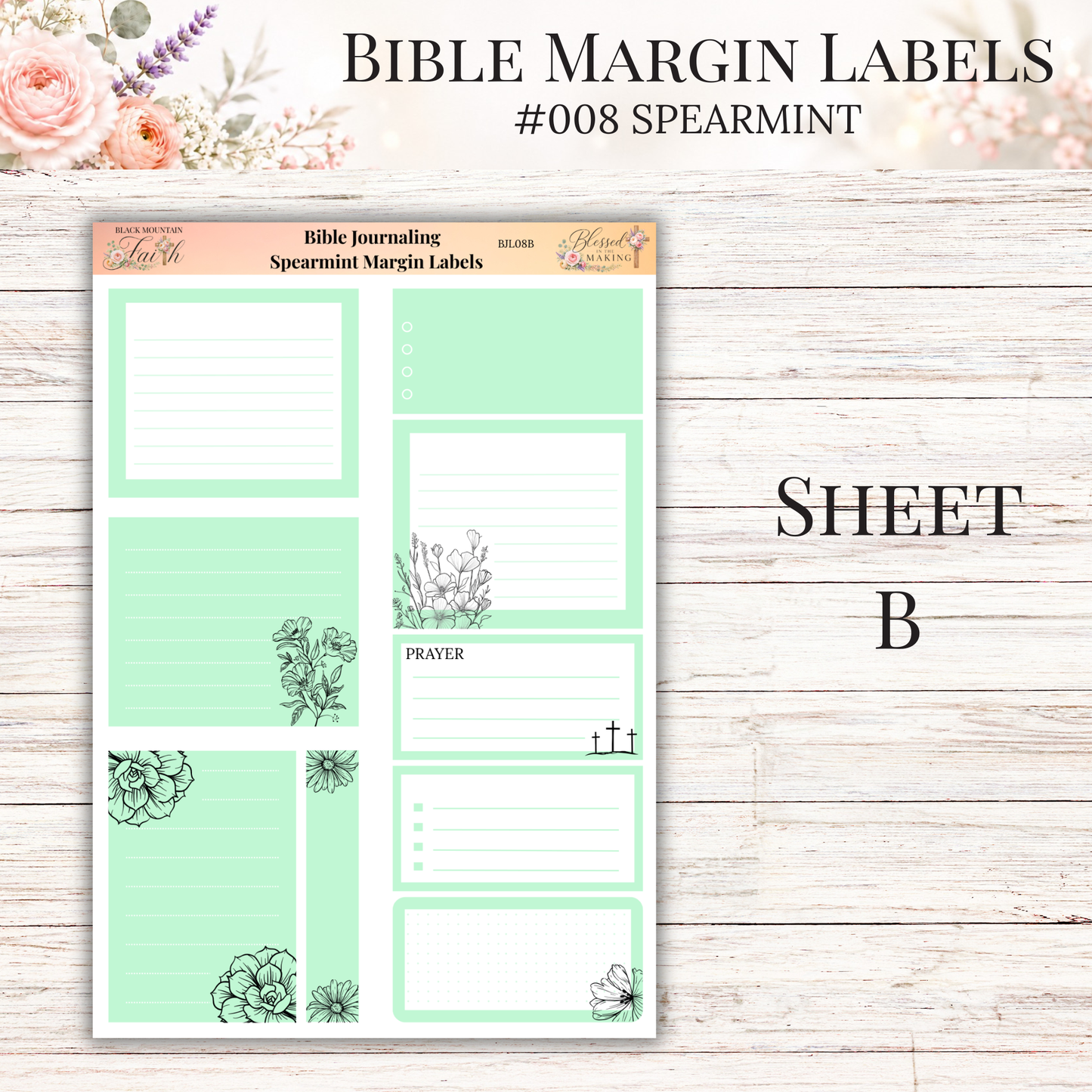 Bible Margin Labels #008 Spearmint | Physical Sticker Sheets for Scripture Study