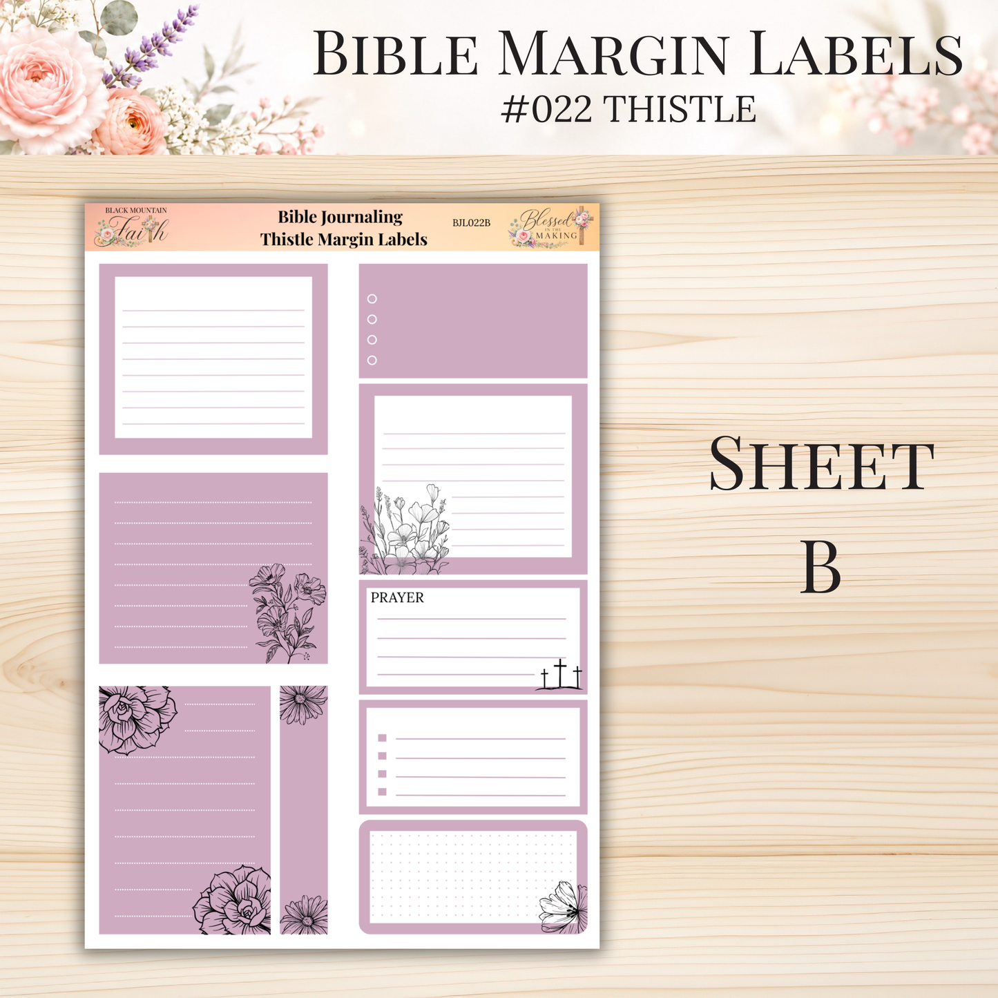 Bible Margin Labels #022 Thistle | Physical Sticker Sheets for Scripture Study