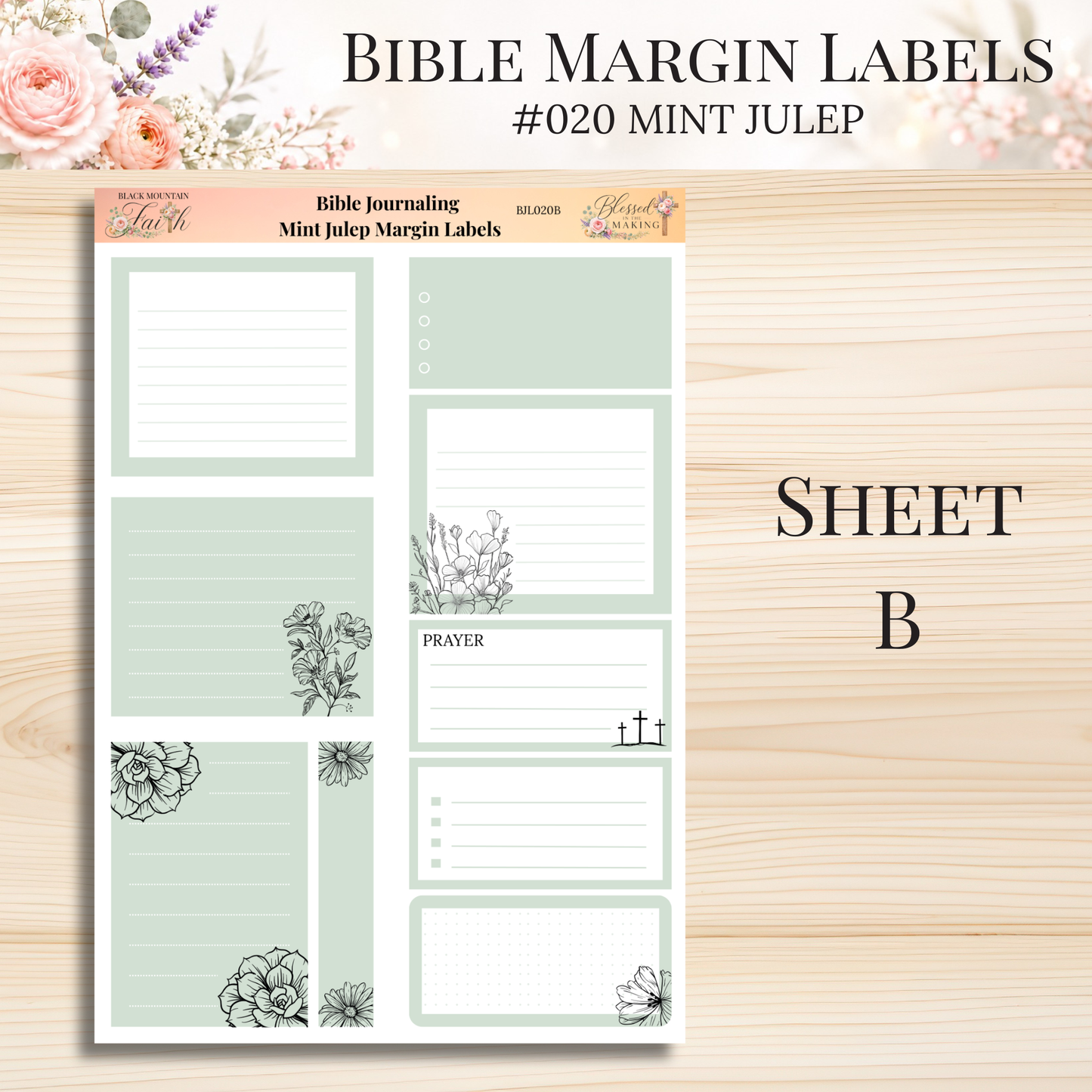 Bible Margin Labels #020 Mint Julep | Physical Sticker Sheets for Scripture Study