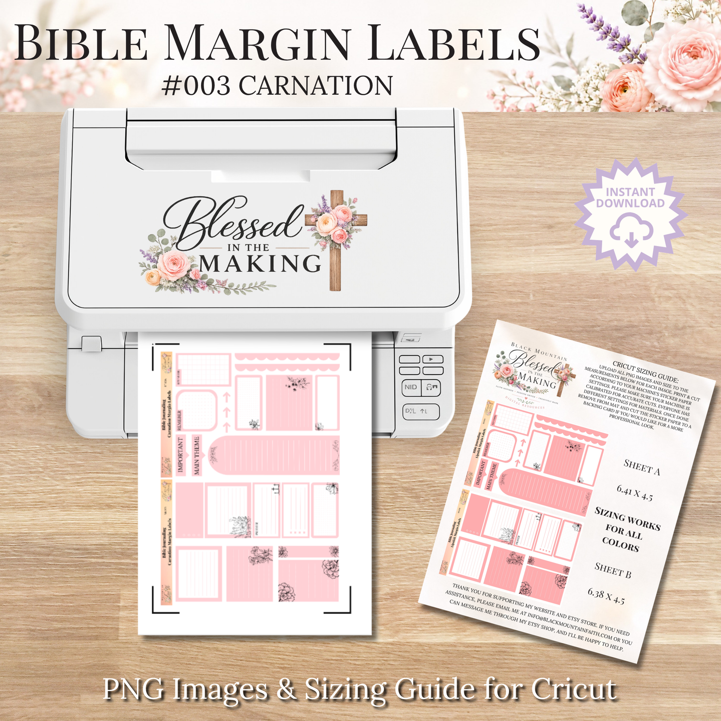 Bible Margin Labels 003 Carnation Print & Cut Bible Stickers