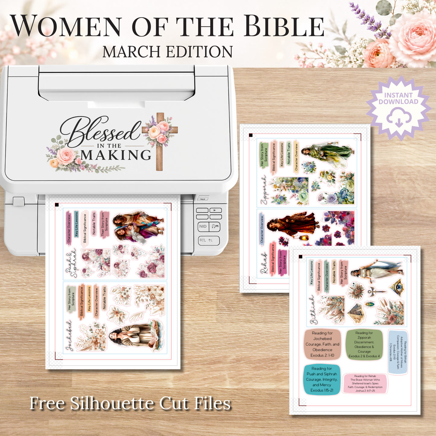 March Women of the Bible | Printable PDF | Cricut & Silhouette Files | Digital Stickers