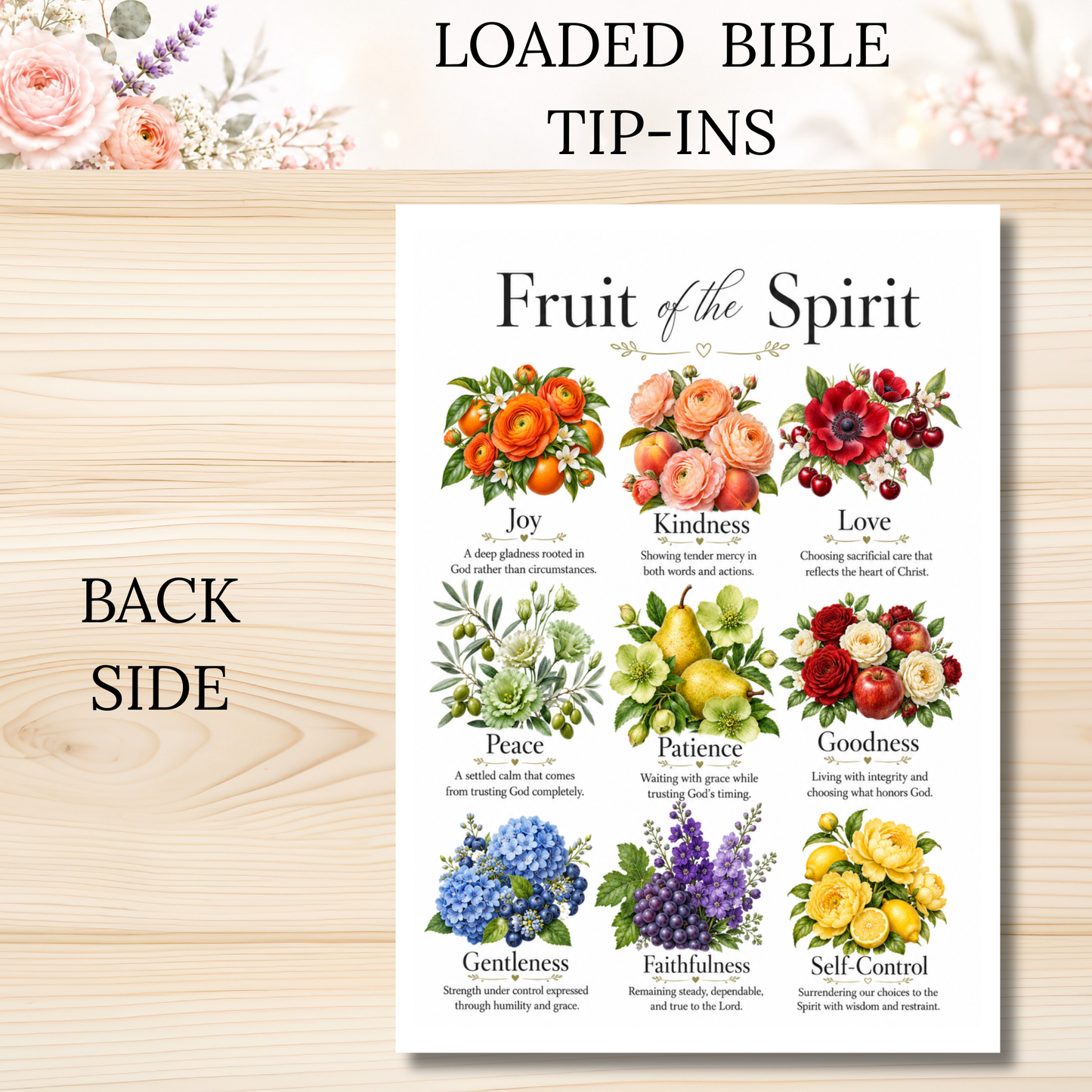 Fruit of the Spirit || Spiritual Fruits || Double Sided Loaded Bible Tip-In || 32 lb. Paper