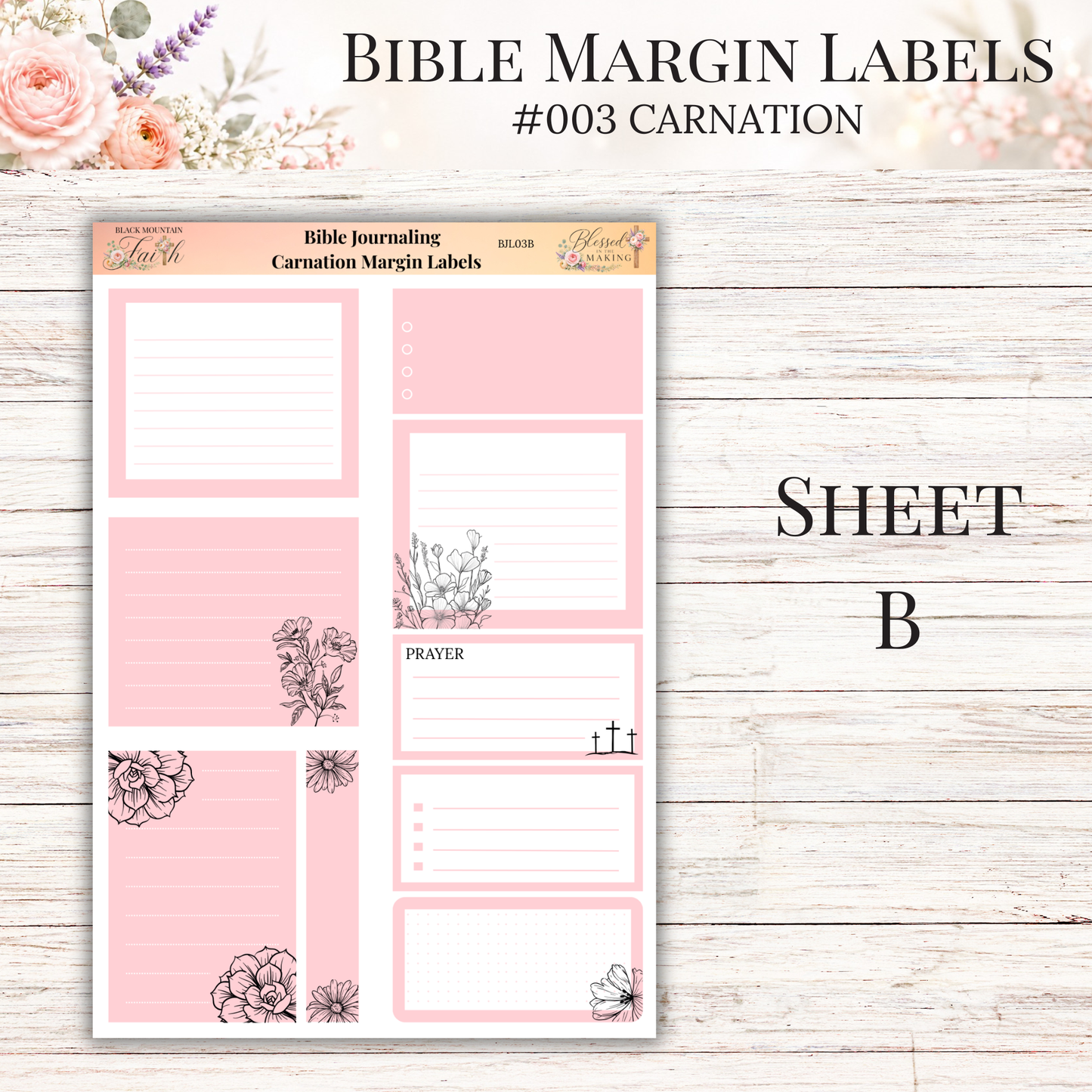 Bible Margin Labels #003 Carnation | Physical Sticker Sheets for Scripture Study