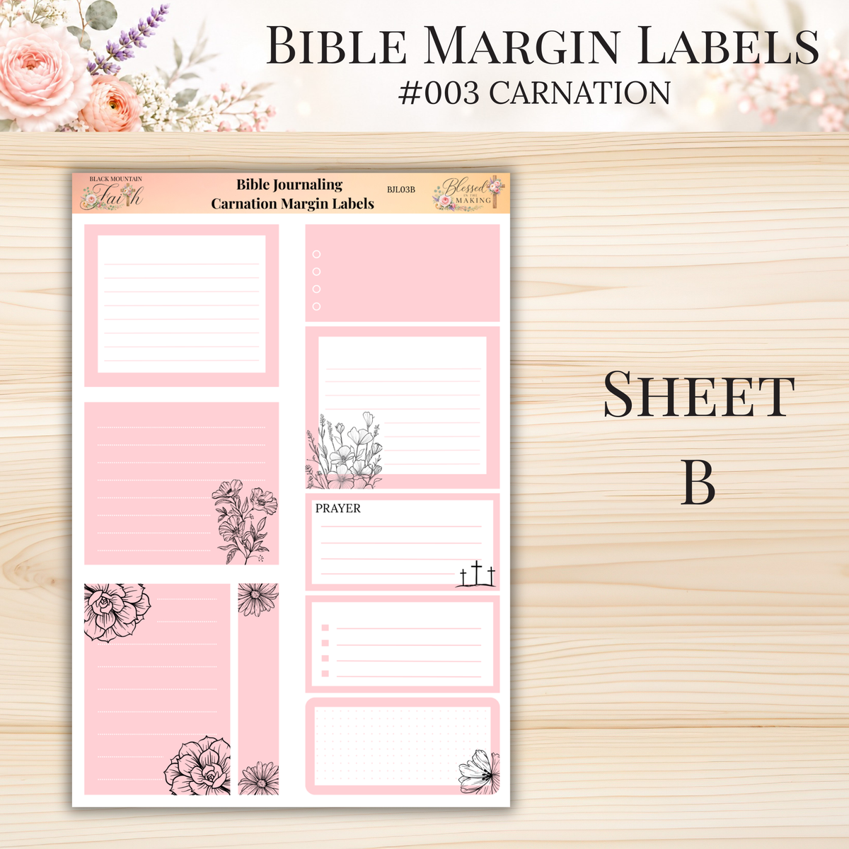 Bible Margin Labels #003 Carnation | Physical Sticker Sheets for Scripture Study