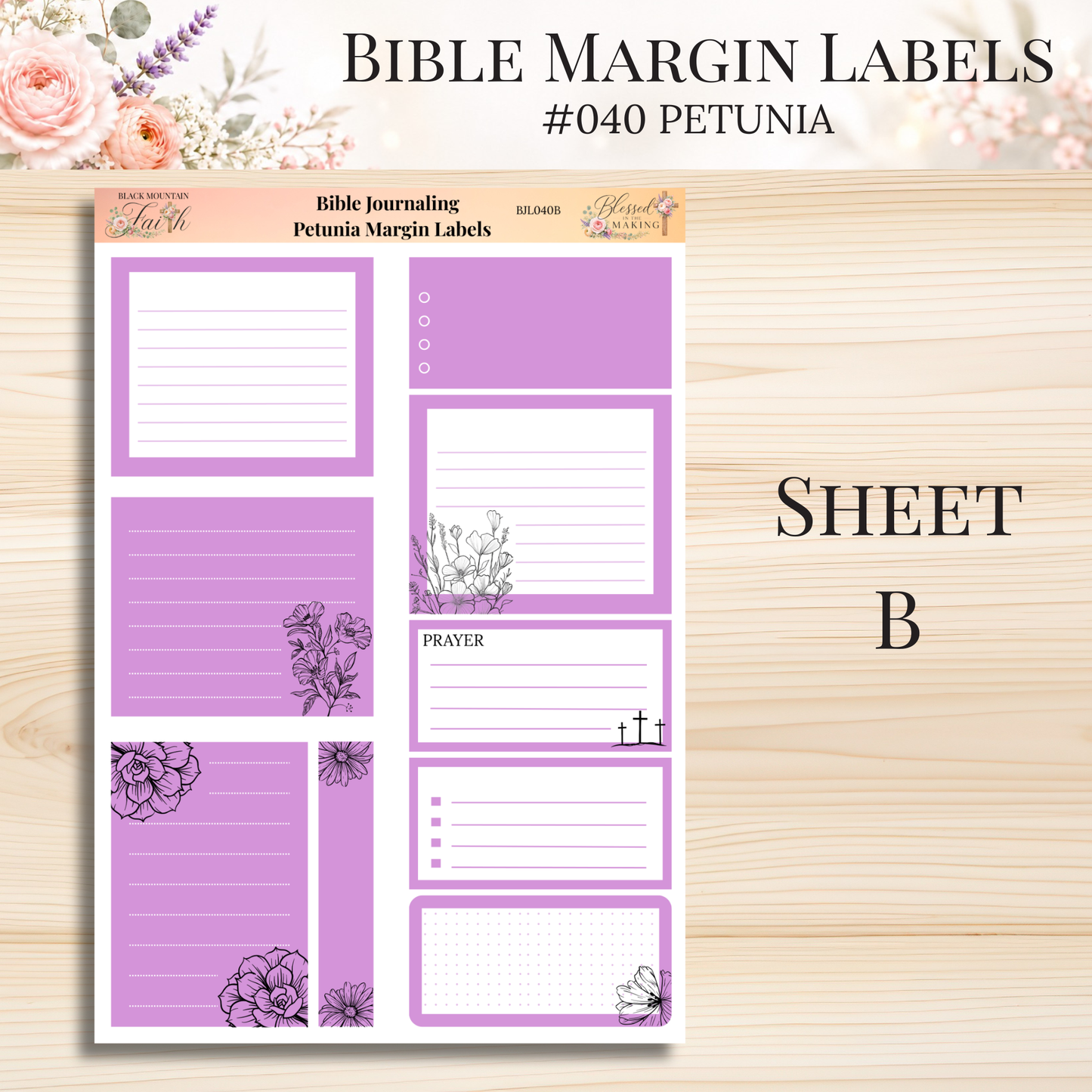 Bible Margin Labels #040 Petunia | Physical Sticker Sheets for Scripture Study