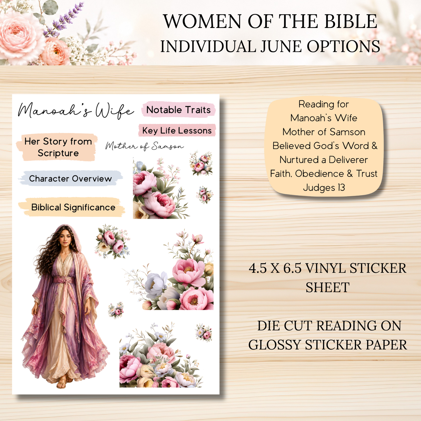 JUNE Women of the Bible Individual Sticker Sheet Options