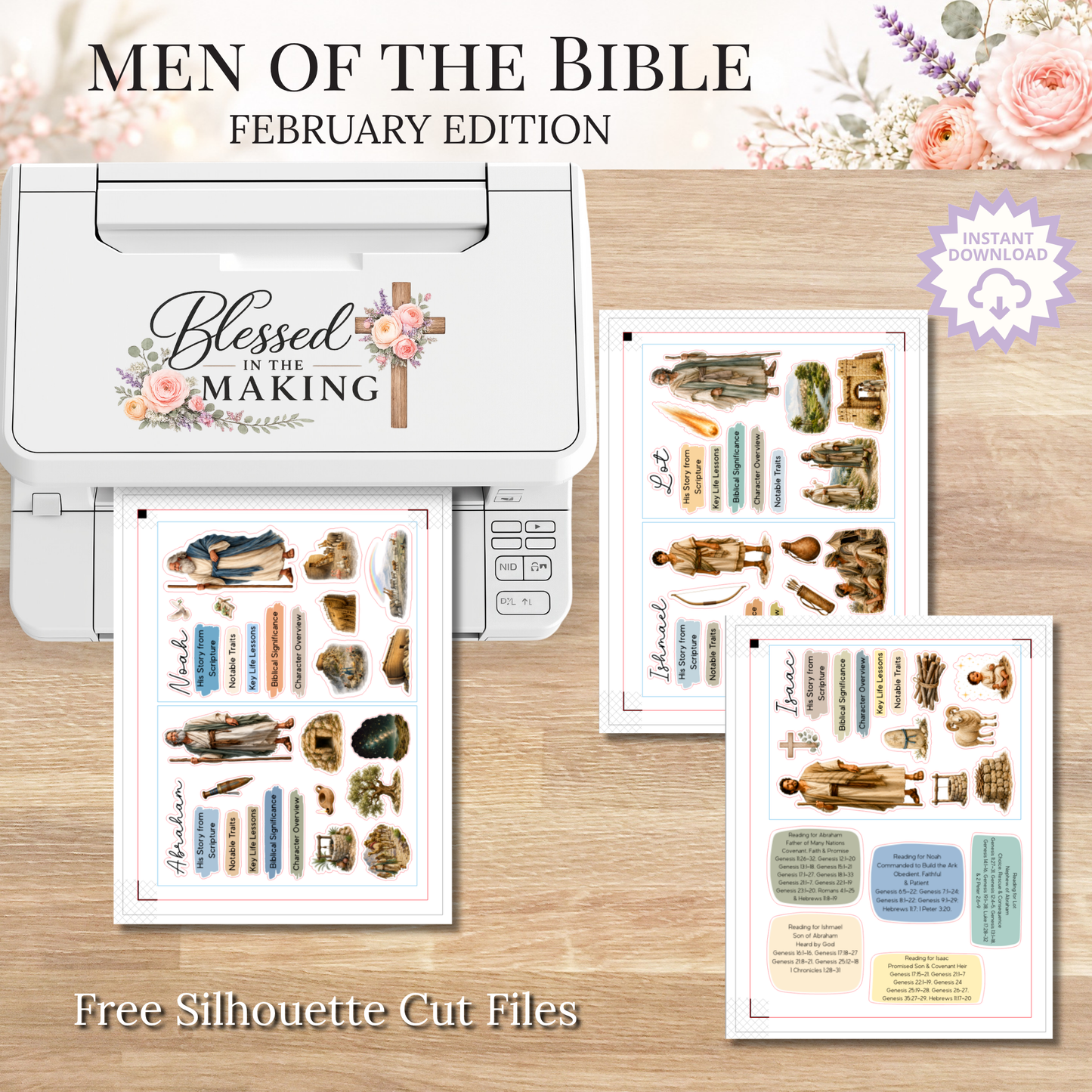 February Men of the Bible | Printable PDF | Cricut & Silhouette Files | Digital Stickers