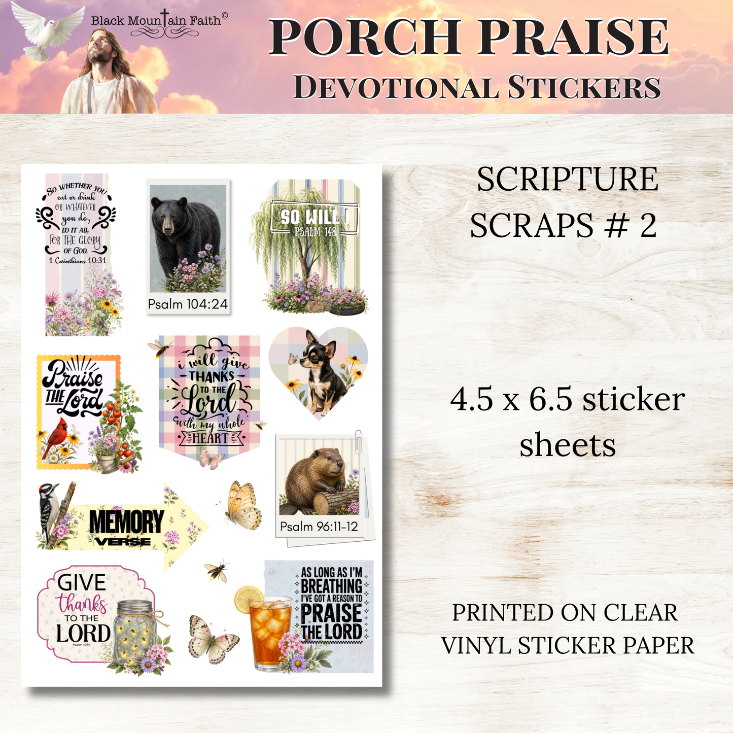 Porch Praise INDIVIDUAL Devotional Sticker Sheets | Scriptures for Everyday Worship