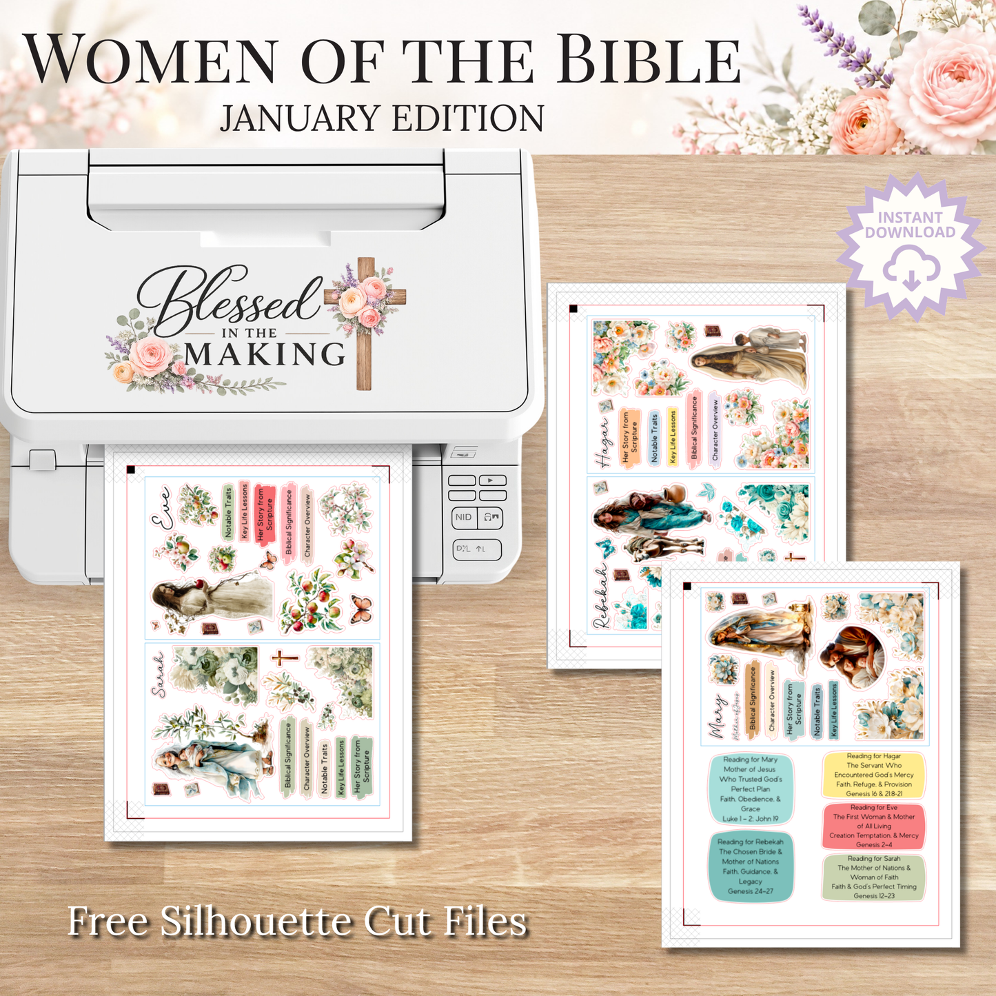 January Women of the Bible | Printable PDF | Cricut & Silhouette Files | Digital Stickers