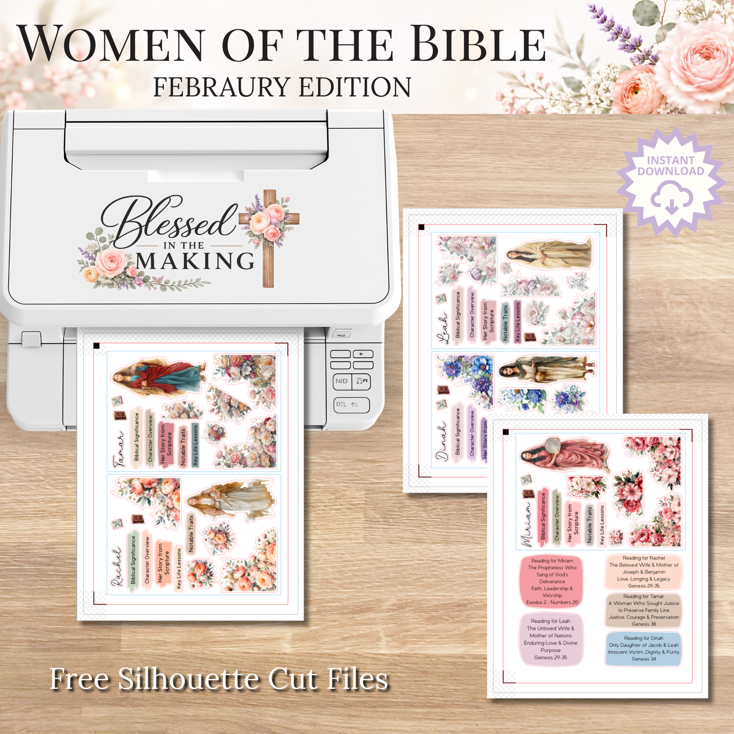 February Women of the Bible | Printable PDF | Cricut & Silhouette Files | Digital Stickers