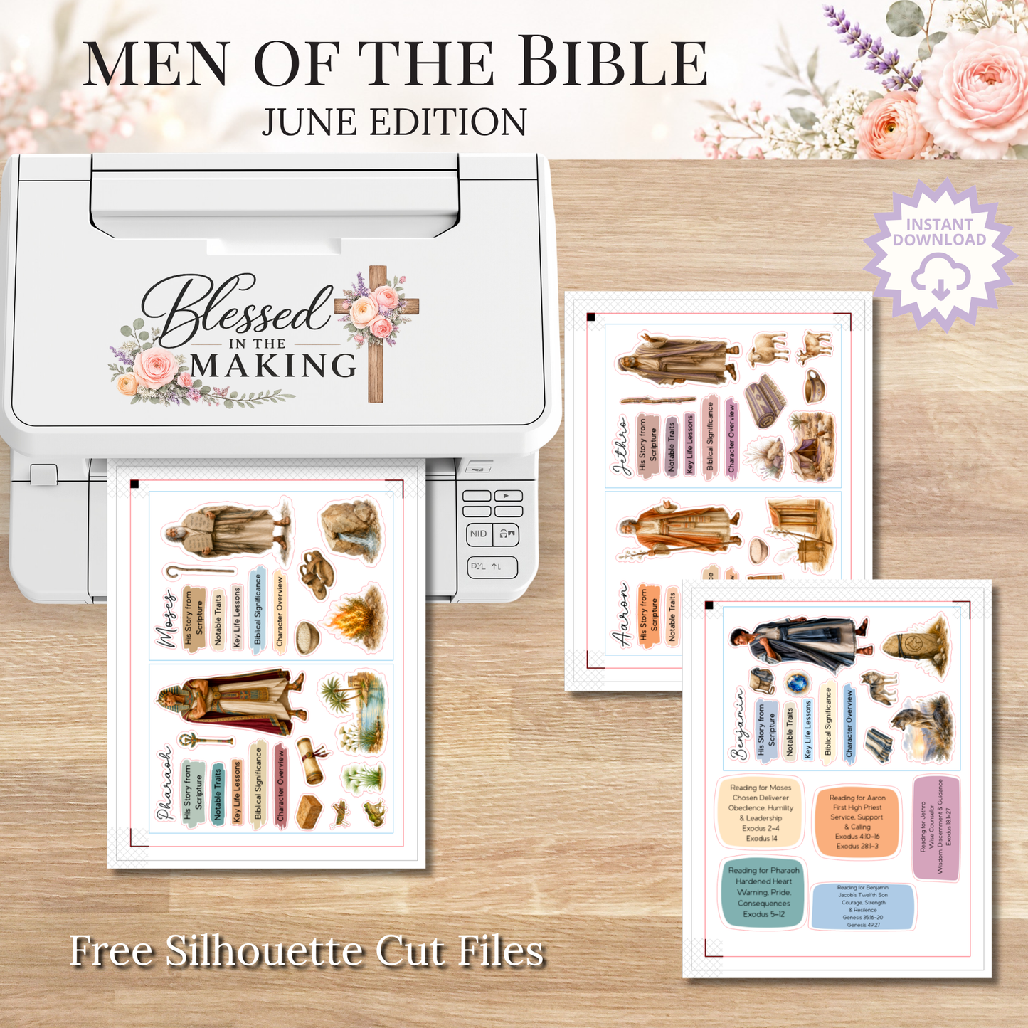 June Men of the Bible | Printable PDF | Cricut & Silhouette Files | Digital Stickers