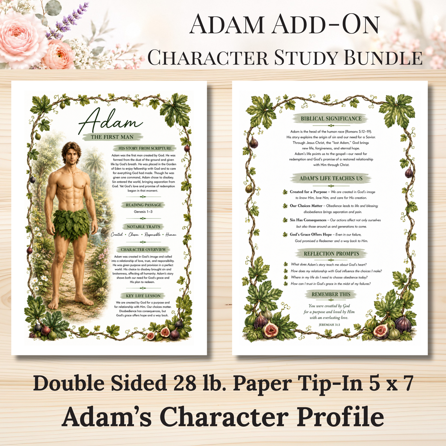 Adam Add-On Character Study Bundle | Physical Bible Study Notes, Tip-Ins, Stickers & Bible Margin Labels