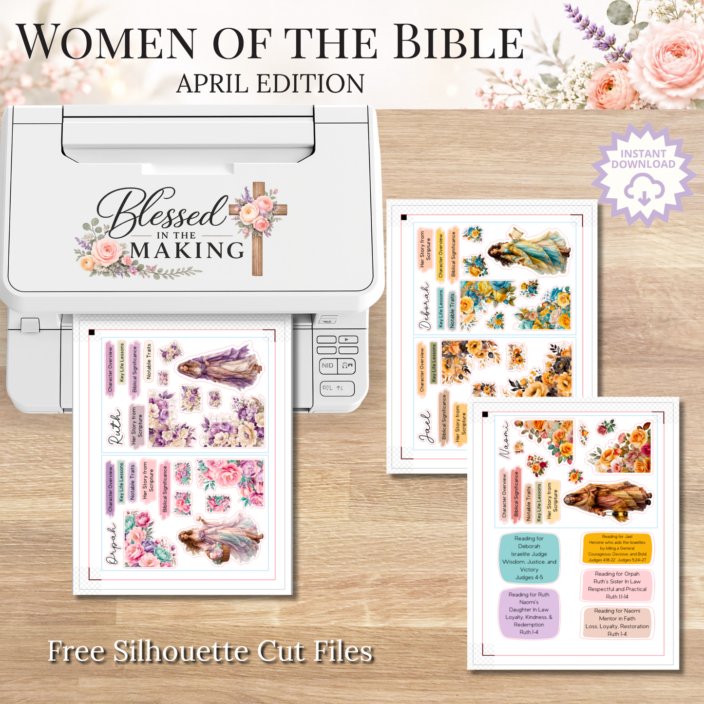April Women of the Bible | Printable PDF | Cricut & Silhouette Files | Digital Stickers