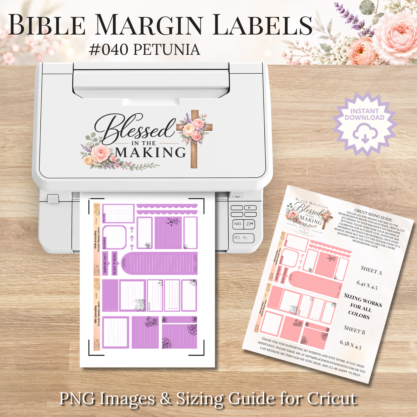 Bible Margin Labels 040 Petunia Print & Cut Bible Stickers