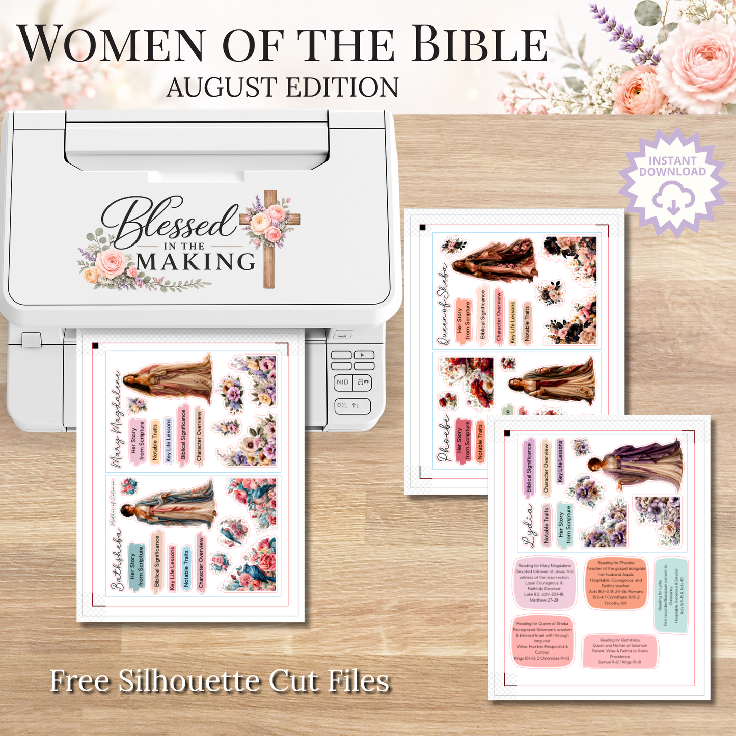 August Women of the Bible | Printable PDF | Cricut & Silhouette Files | Digital Stickers