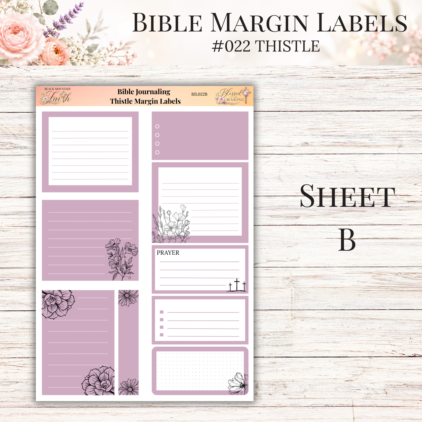 Bible Margin Labels #022 Thistle | Physical Sticker Sheets for Scripture Study