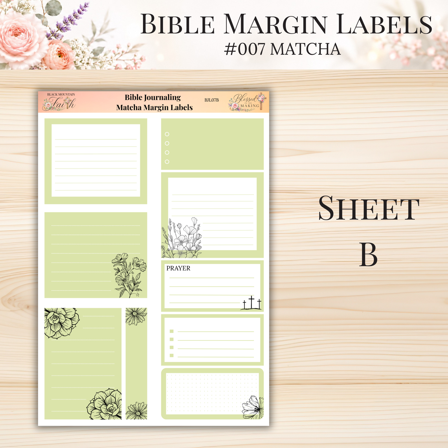 Bible Margin Labels #007 Matcha | Physical Sticker Sheets for Scripture Study