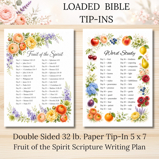 Fruit of the Spirit || Scripture Writing & Word Study || Double Sided Loaded Bible Tip-In || 32 lb. Paper
