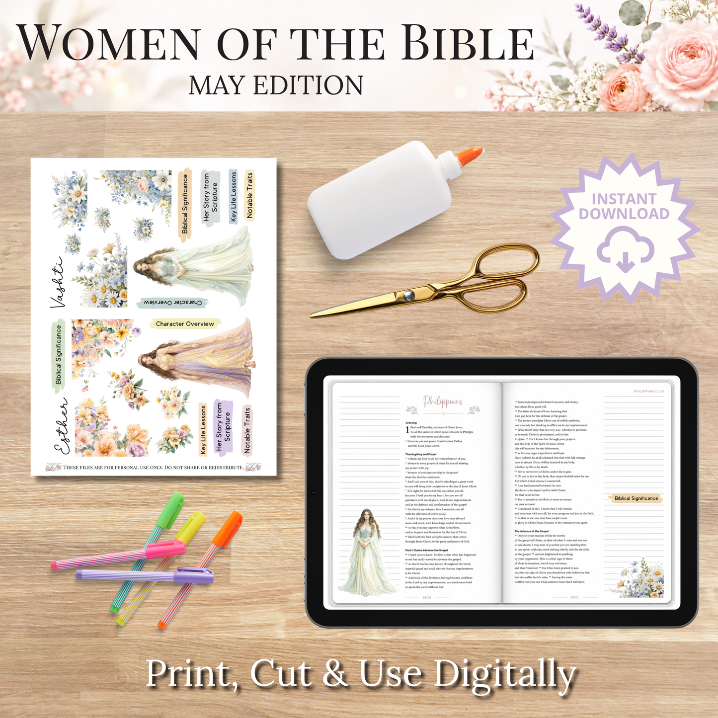 May Women of the Bible | Printable PDF | Cricut & Silhouette Files | Digital Stickers
