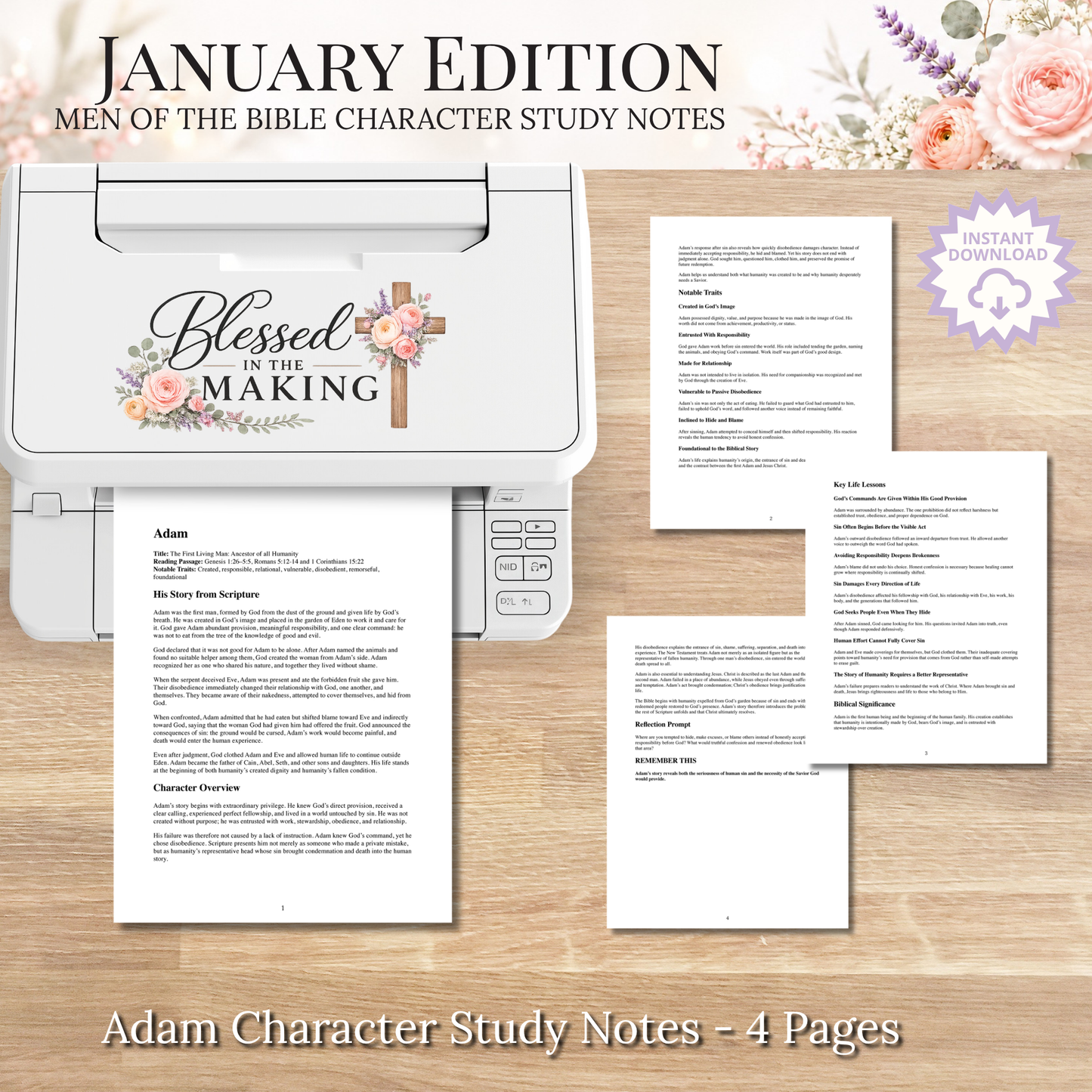 January Men of the Bible PRINTABLE Character Study Notes Guide
